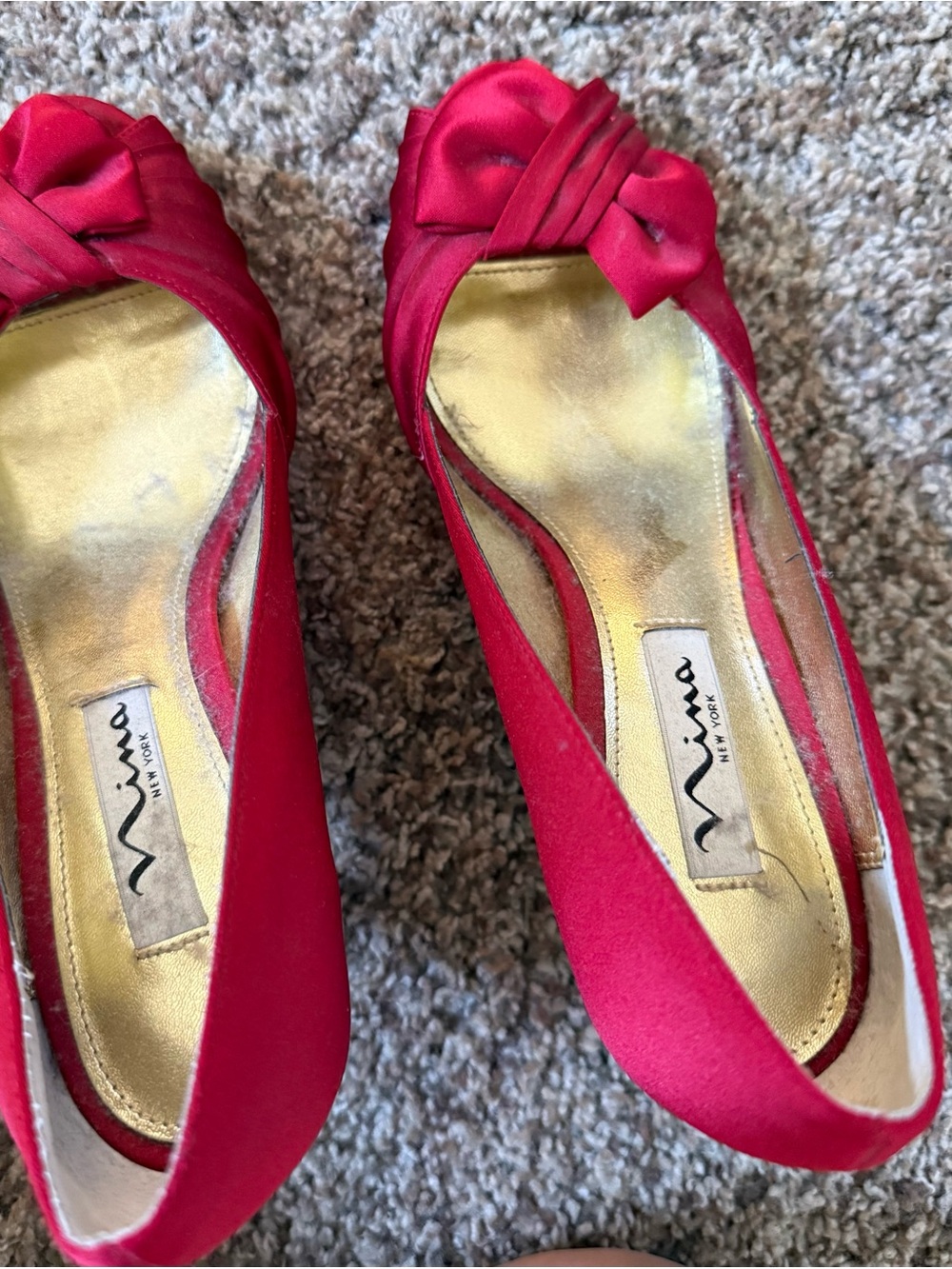 Women's Red Satin Peep-Toe Heels with bow